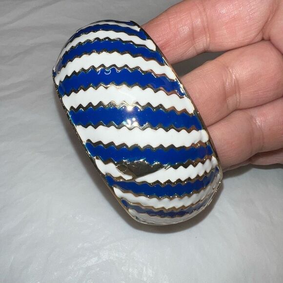 Amrita Singh Blue and White Enameled Hinged Cuff Bracelet - Picture 4 of 7